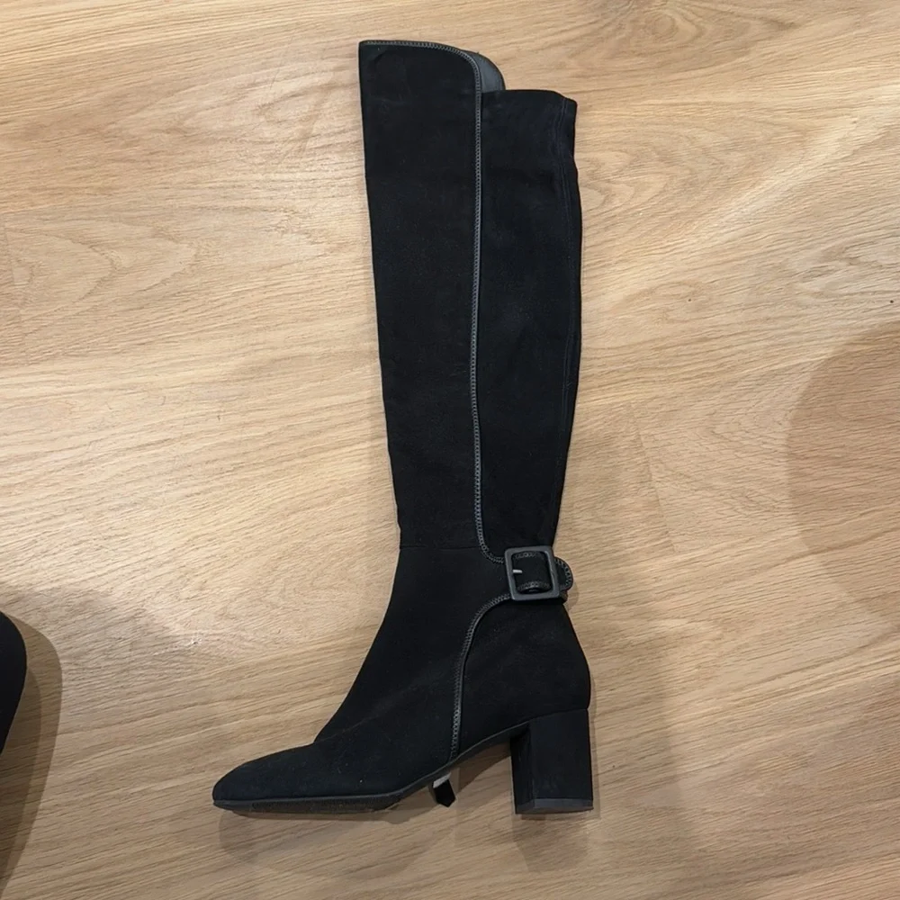 LK Bennett Black Over-the-Knee Suede Boots with Buckle